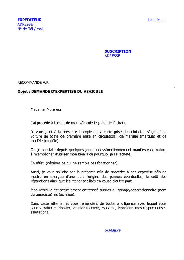 lettre de reclamation garage
