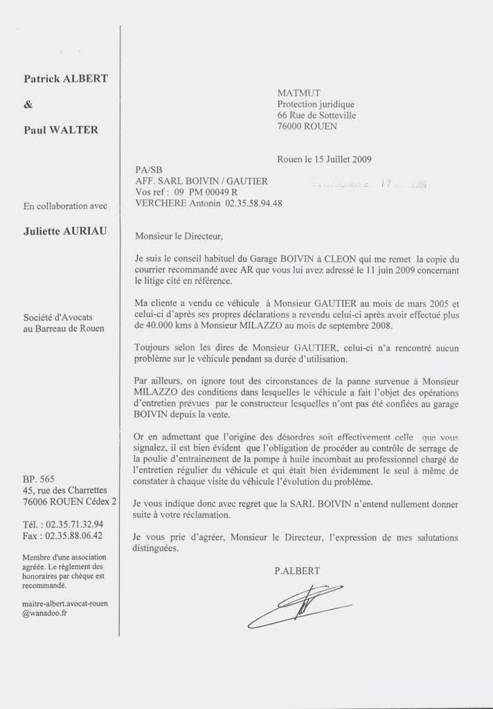 lettre de reclamation pour vice cache