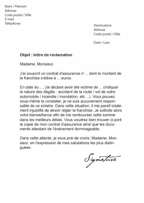 lettre de reclamation remboursement