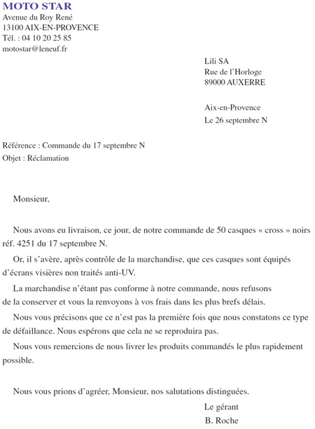 lettre de reclammation