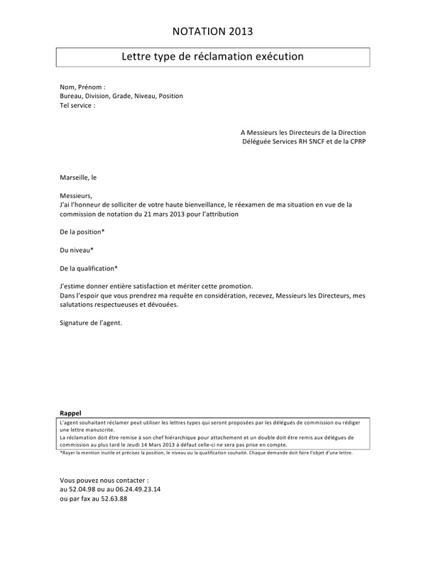 lettre de reclammation