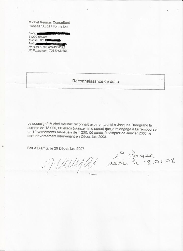 lettre de reconnaissance de dettes
