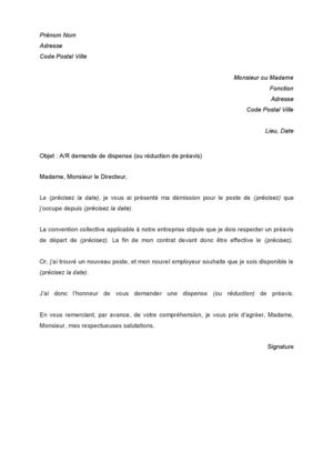 lettre de reduction de preavis