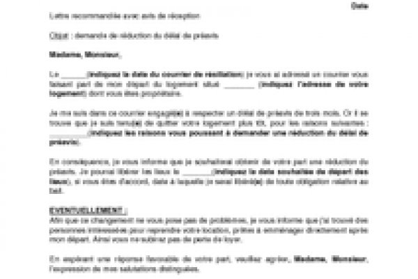 lettre de reduction de preavis