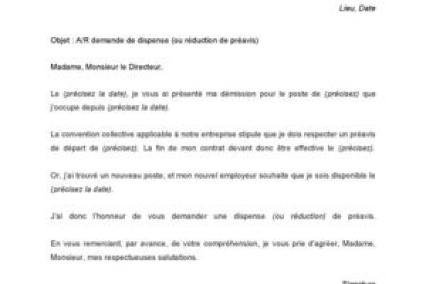 lettre de reduction de preavis