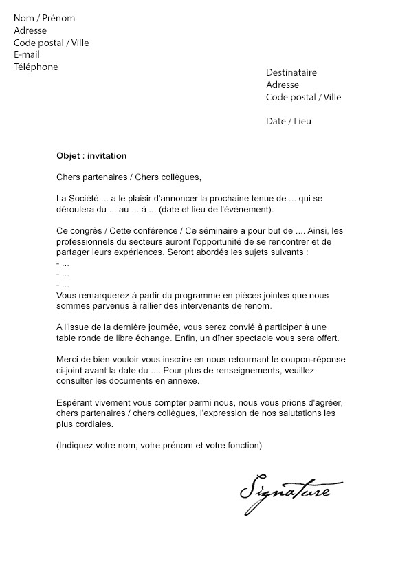 lettre de refus d'invitation professionnelle