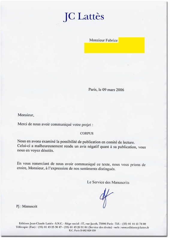 lettre de refus de stage