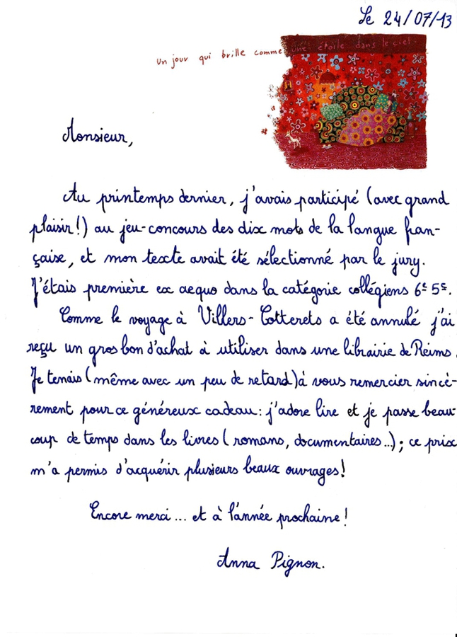 lettre de remerciement cadeau