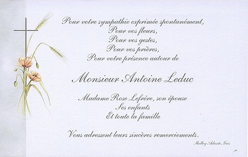 lettre de remerciement pour deces