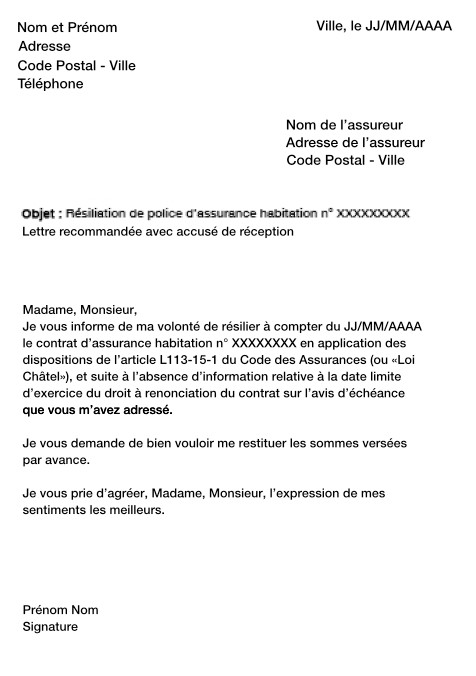 lettre de renonciation assurance habitation