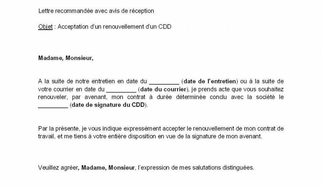lettre de renouvellement