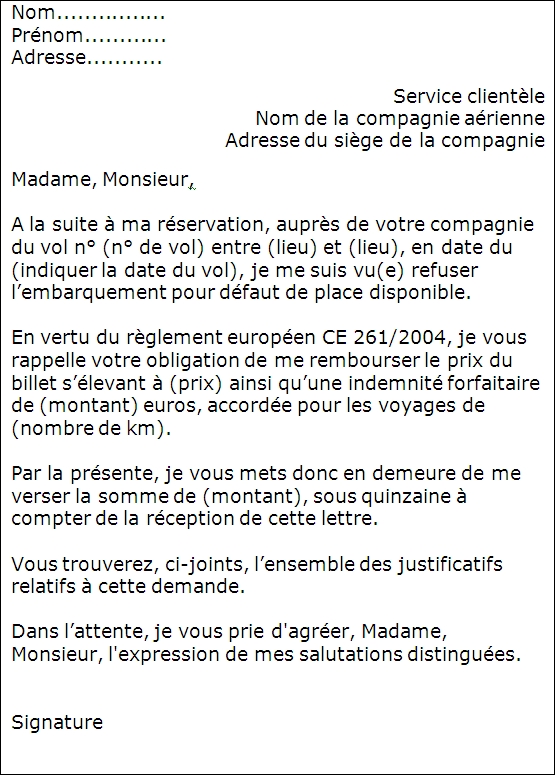 lettre de reservation