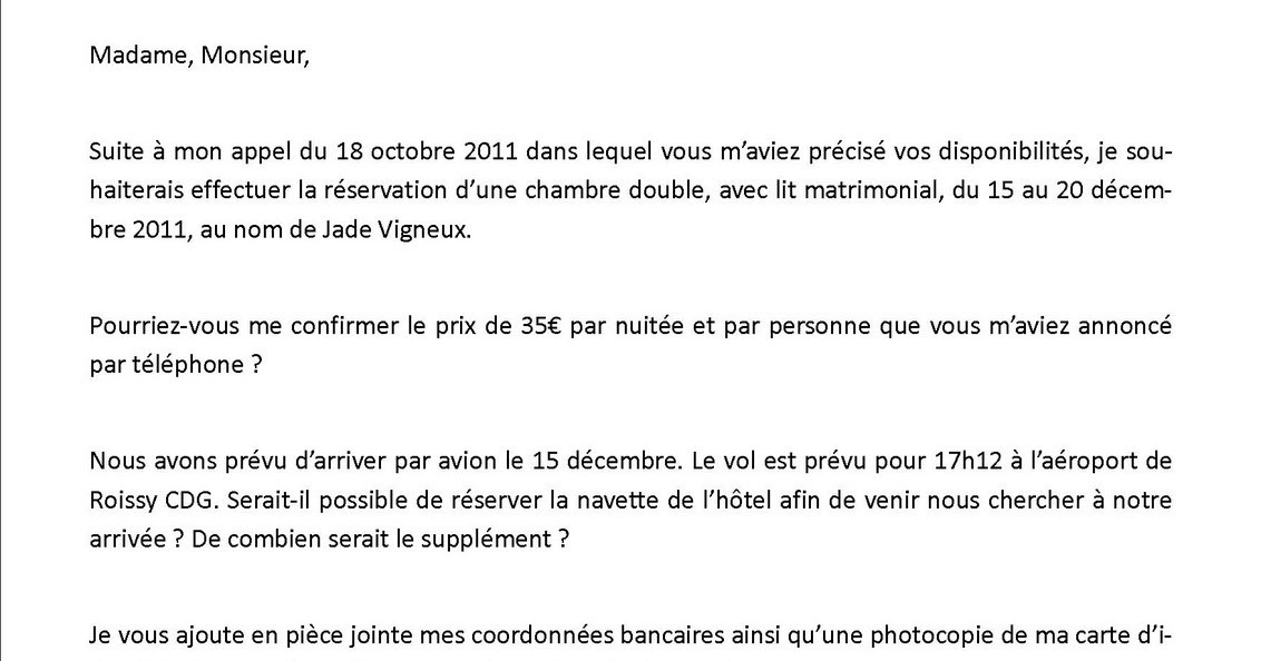 lettre de reservation