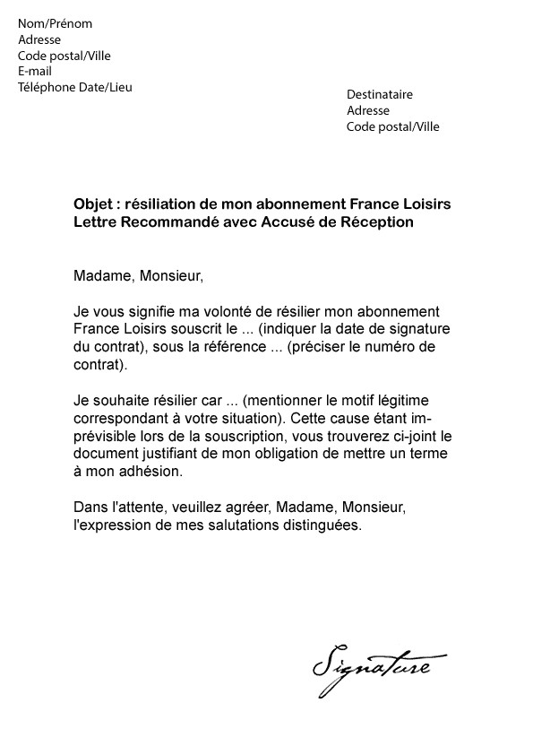 lettre de resiliation abonnement journal