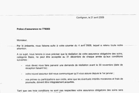 lettre de resiliation assurance