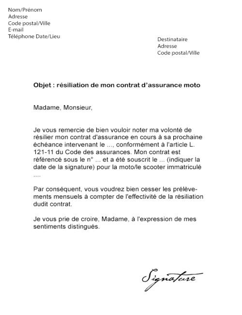 lettre de resiliation assurance