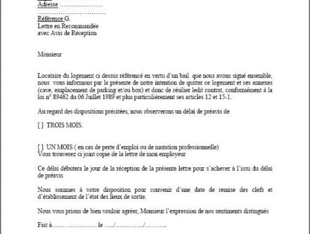lettre de resiliation bail garage gratuit