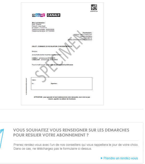 lettre de resiliation canalsat reunion