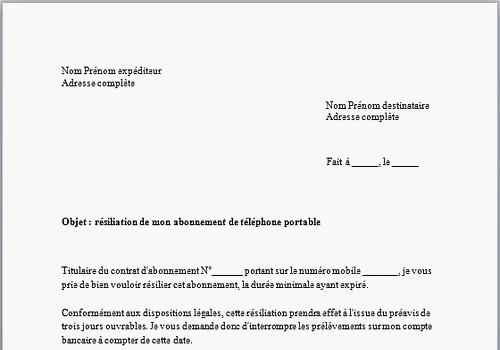 lettre de resiliation contrat d'entretien