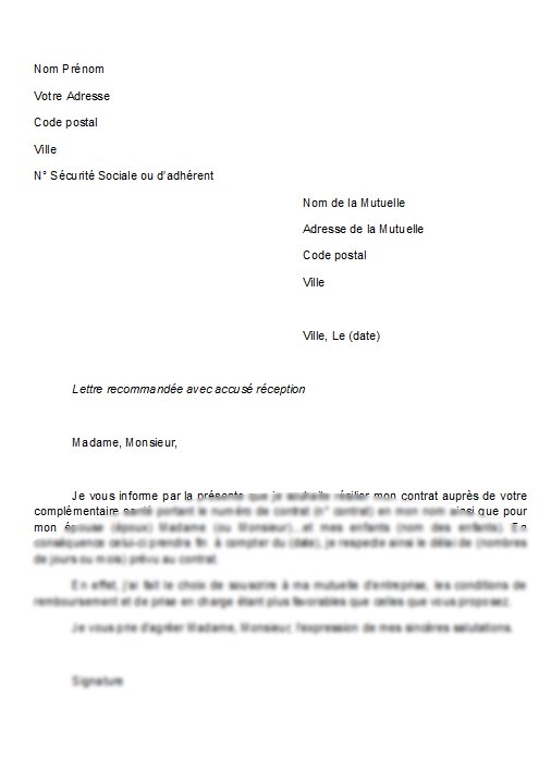 lettre de resiliation contrat mutuelle