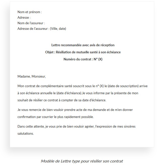 lettre de resiliation contrat mutuelle