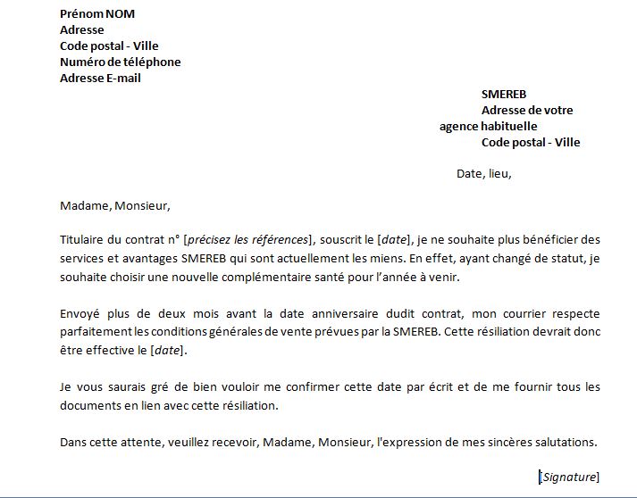 lettre de resiliation contrat mutuelle