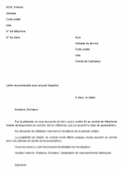 lettre de resiliation contrat telephone