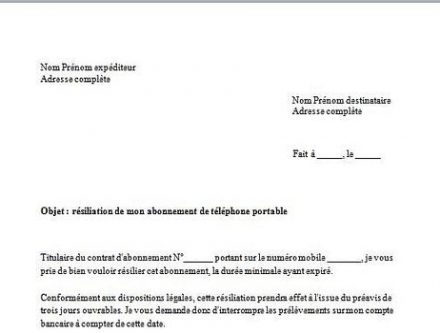 lettre de resiliation contrat telephone