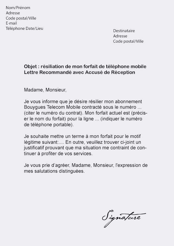 lettre de resiliation d'abonnement bouygues