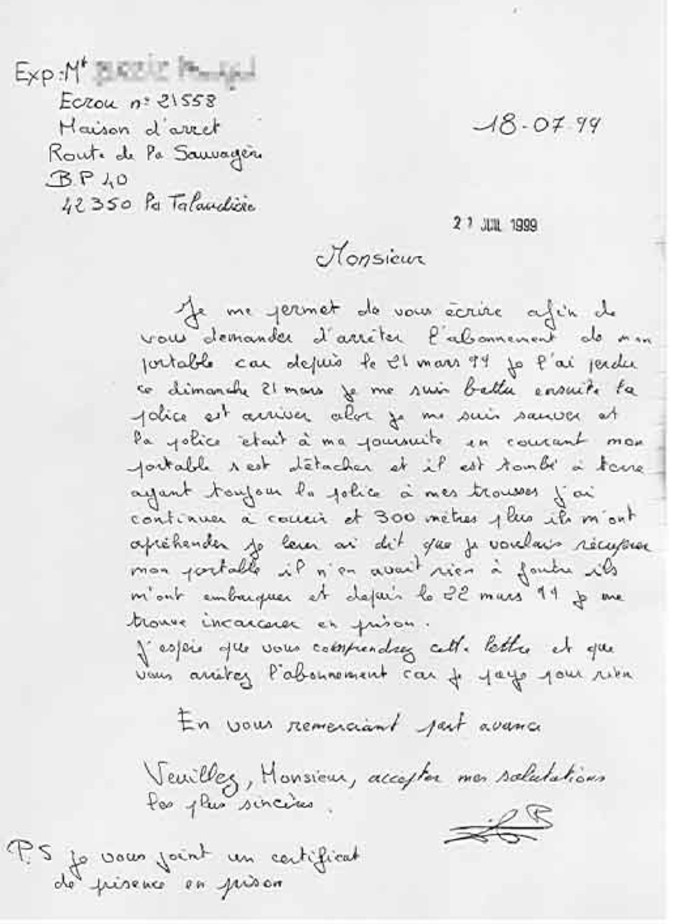 lettre de resiliation d'un abonnement telephonique