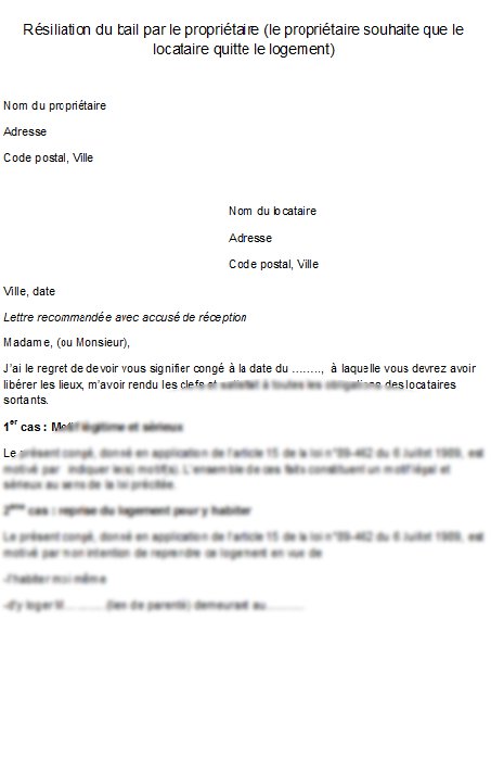 lettre de resiliation de bail locatif 1 mois