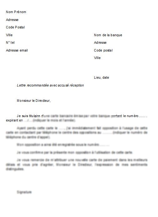 lettre de resiliation de carte bleu