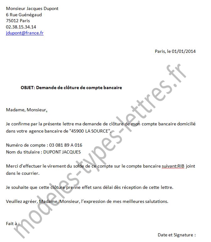 lettre de resiliation de compte