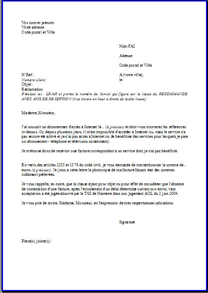 lettre de resiliation numericable