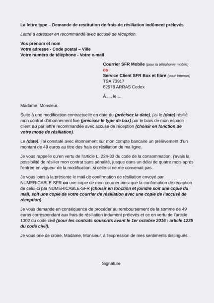 lettre de resiliation numericable
