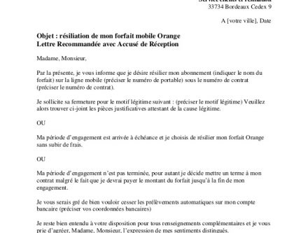 lettre de resiliation orange open