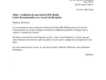 lettre de resiliation sfr cause chomage