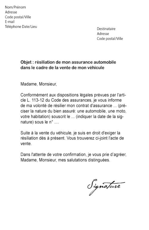 lettre de resiliationn assurance