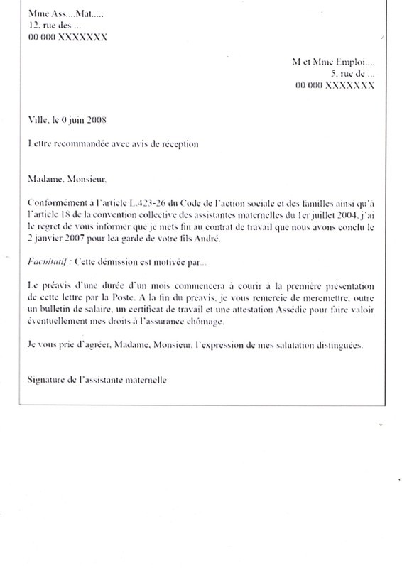 lettre de rupture assistante maternelle