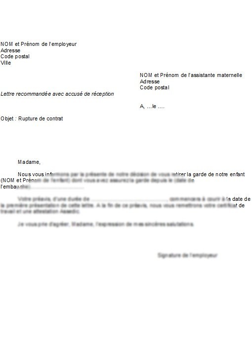 lettre de rupture contrat assistance maternelle