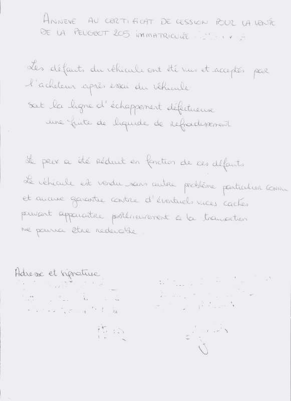lettre de vente de vehicule d'occasion