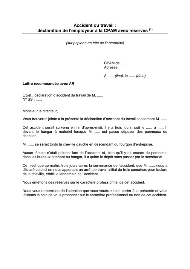 lettre declaration accident