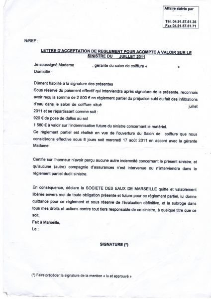 lettre degat des eaux assurance