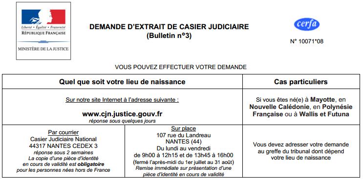 lettre demande casier judiciaire n 3