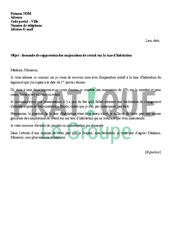 lettre demande d'exoneration taxe habitation