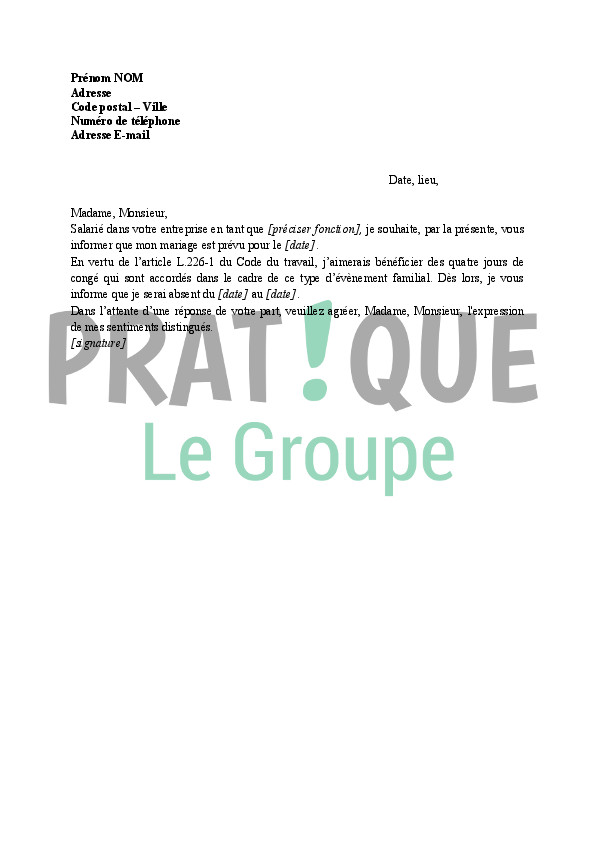 lettre demande de conge exceptionnel