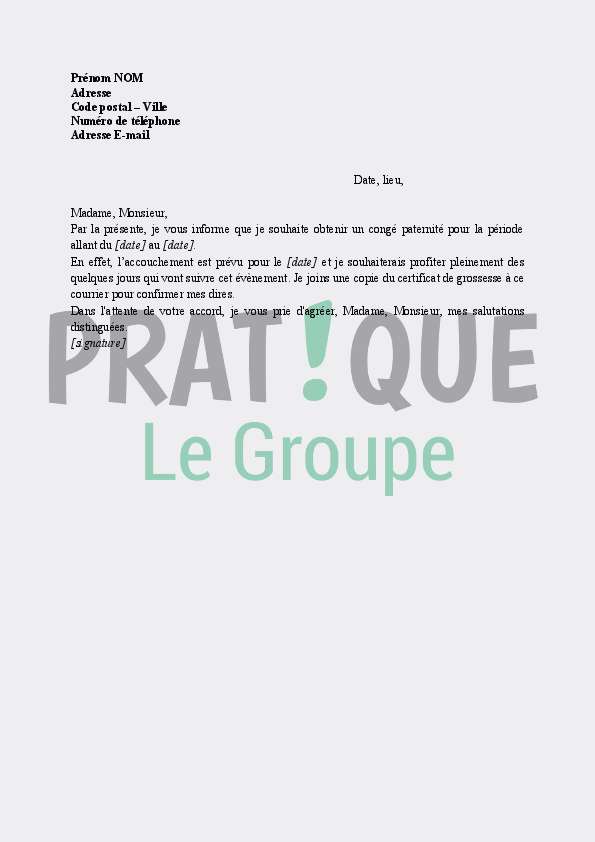 lettre demande de conge paternite 3 jours