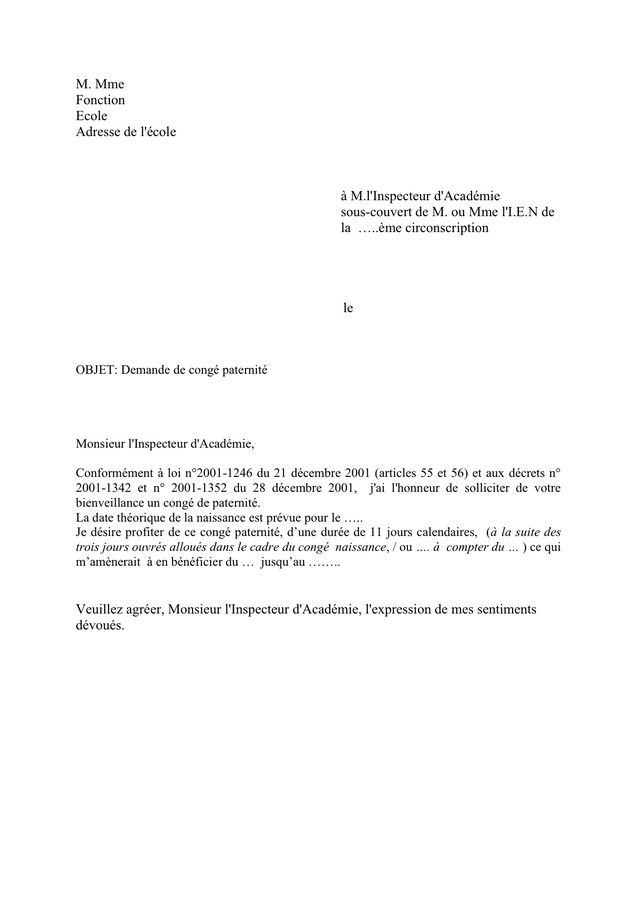 lettre demande de conge paye gratuit