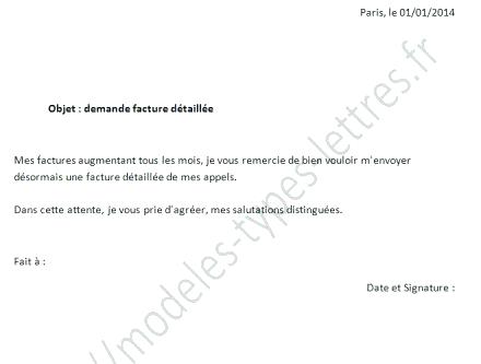 lettre demande de facture detaillee