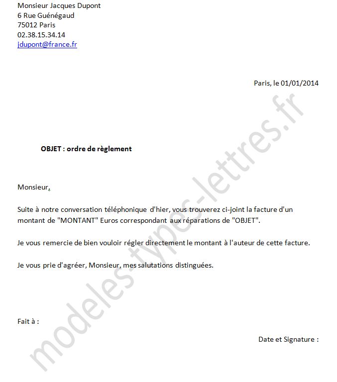 lettre demande de reglement